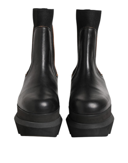 Black Chelsea Leather Pull On Women Ankle Boots Shoes