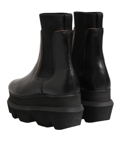 Black Chelsea Leather Pull On Women Ankle Boots Shoes