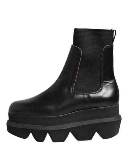Black Chelsea Leather Pull On Women Ankle Boots Shoes
