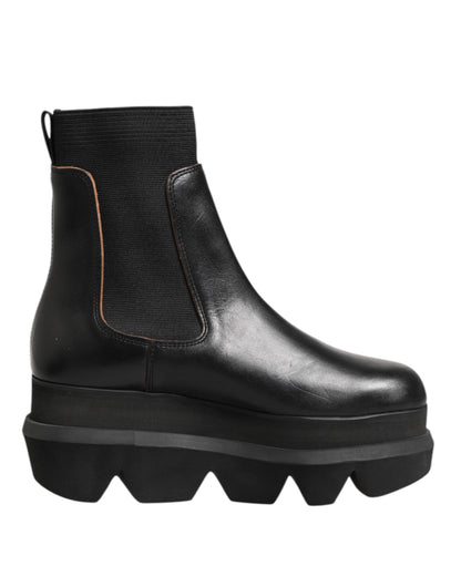 Black Chelsea Leather Pull On Women Ankle Boots Shoes