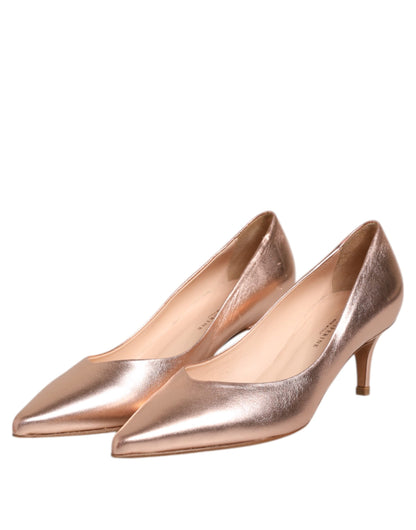 Pink Leather Pumps Stiletto Heels Slip On Shoes