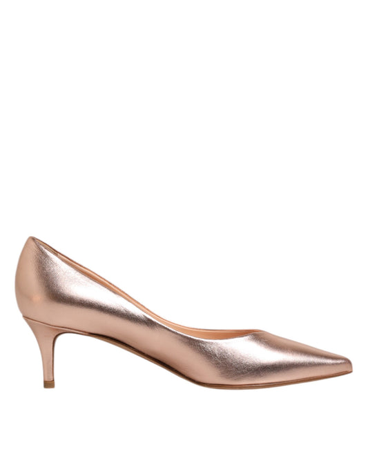 Pink Leather Pumps Stiletto Heels Slip On Shoes