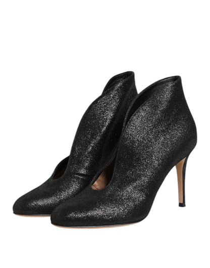 Metallic Black Pump Stiletto Heels Shoes