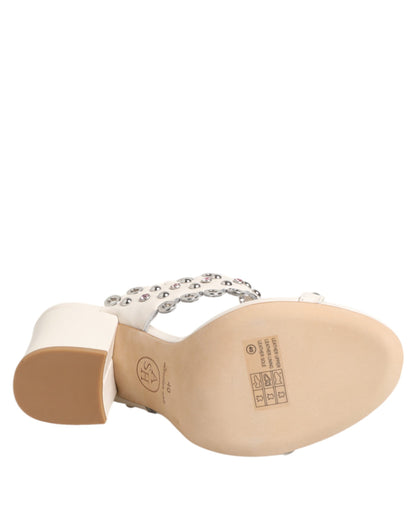 White Block Heeled Studded Quarter Strap Sandals Shoes