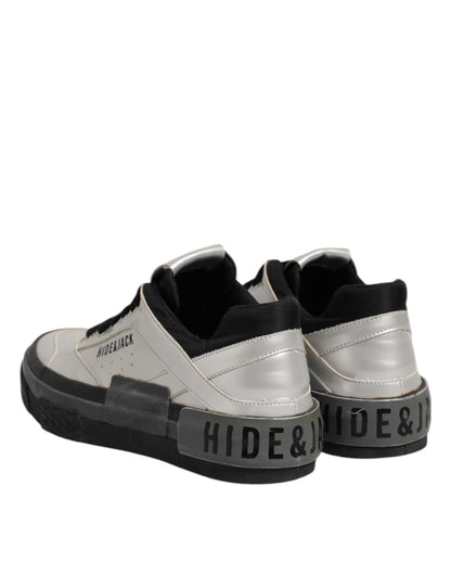 Silver Leather Lace Up Low Top Sneakers Shoes