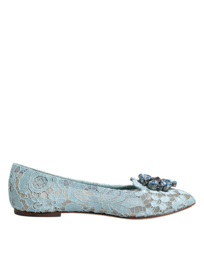 Blue Lace Crystal Ballet Flats Loafers Shoes