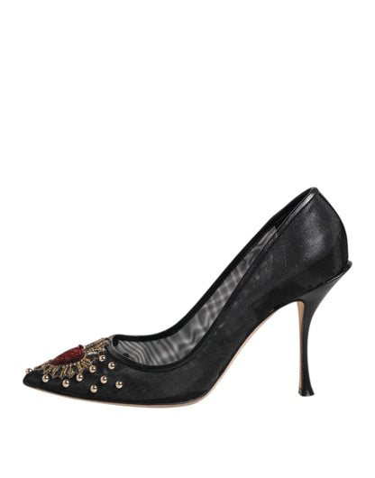 Black Sacred Heart Stiletto Heels Pumps Shoes