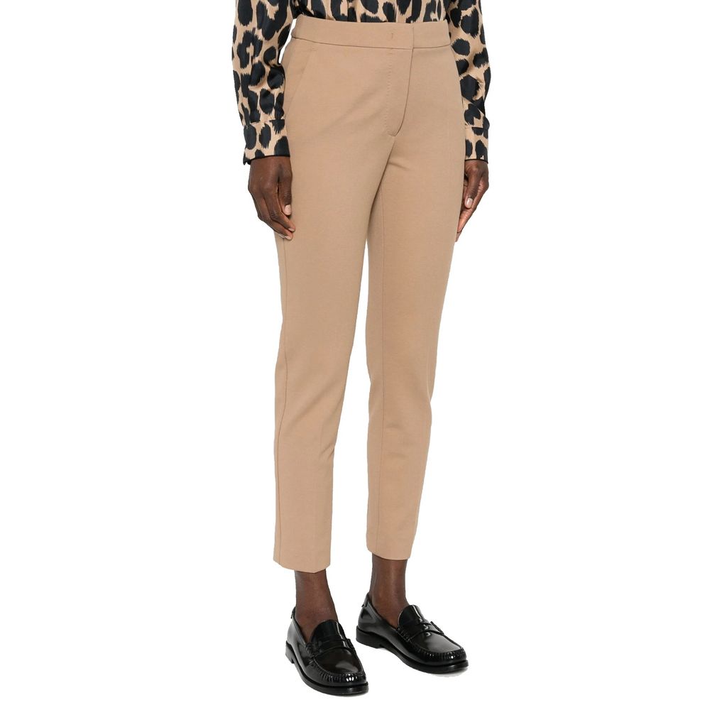 Brown Elastane Cropped Pants