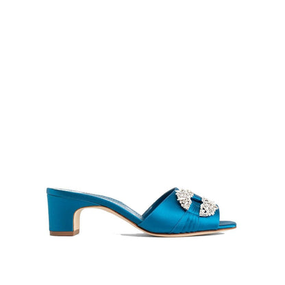 Blue Silk Mules