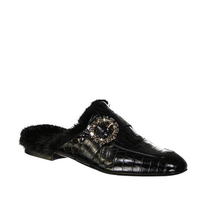 Leather Fur Mules
