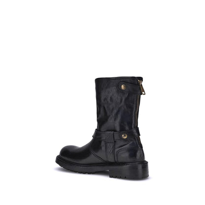 Black Calf Leather Bos Taurus Lace-Up Boots