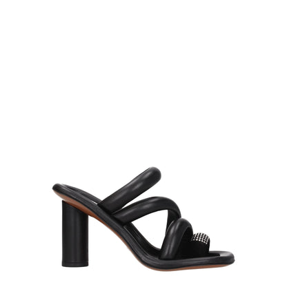 Black Leather Stiletto Heels Sandals