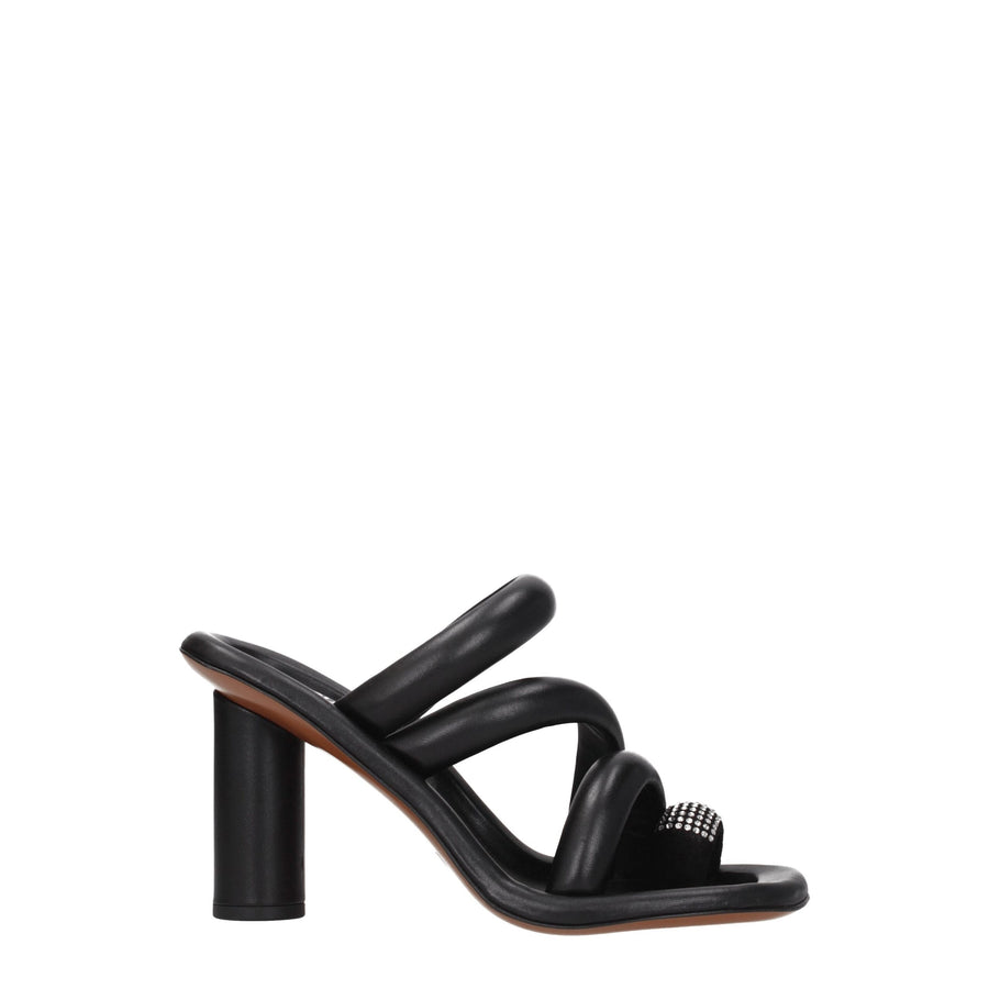 Black Leather Stiletto Heels Sandals