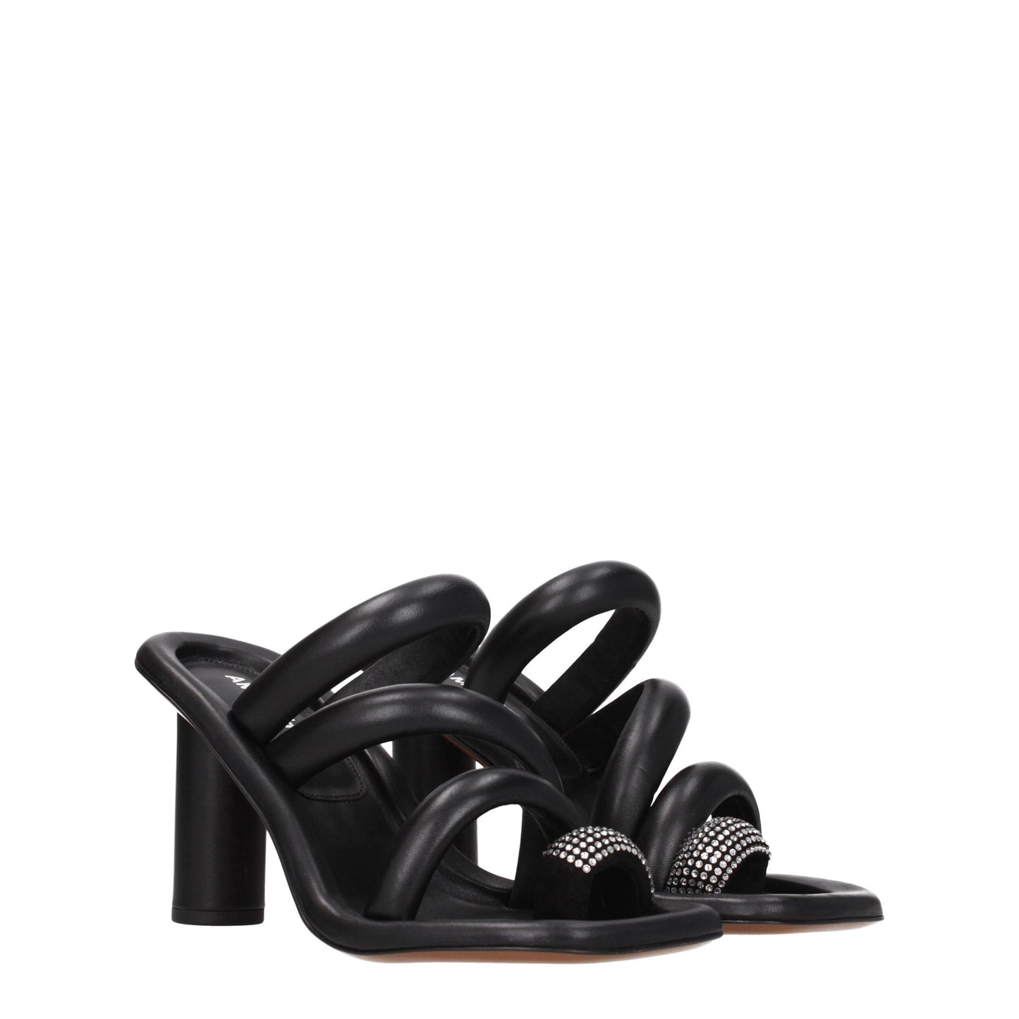 Black Leather Stiletto Heels Sandals