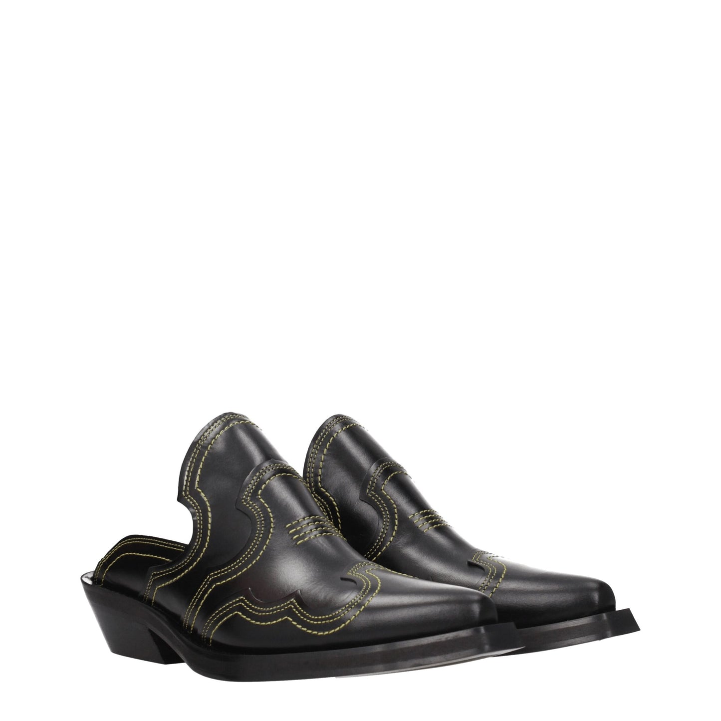 Black Leather Slippers Sandals