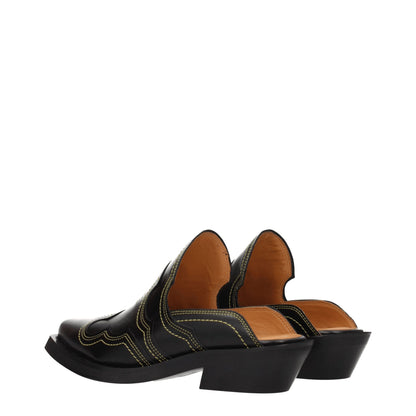 Black Leather Slippers Sandals
