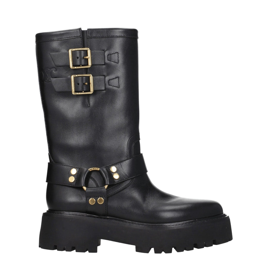 Gold Leather Ankle Boots