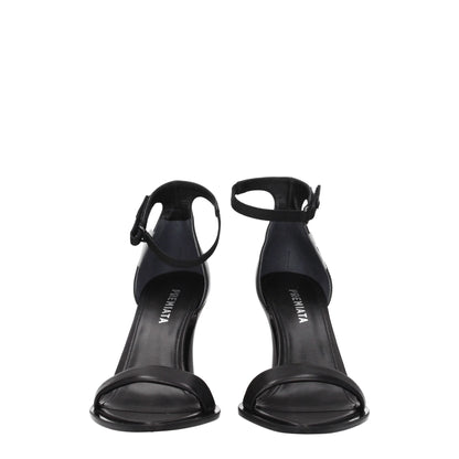 Black Leather Flat Sandals