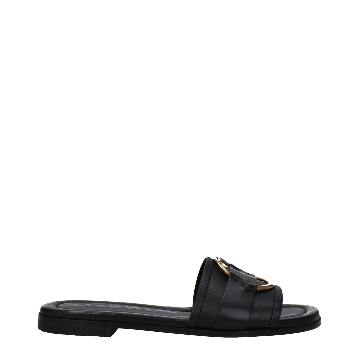 Black Leather Slippers Sandals