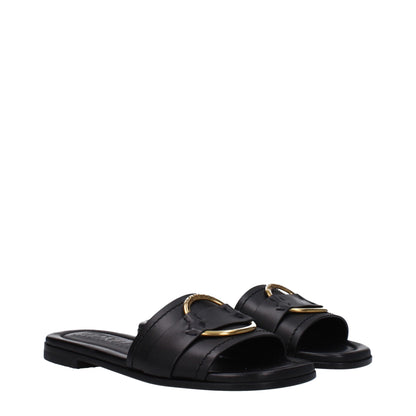 Black Leather Slippers Sandals