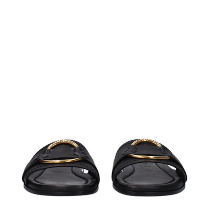 Black Leather Slippers Sandals