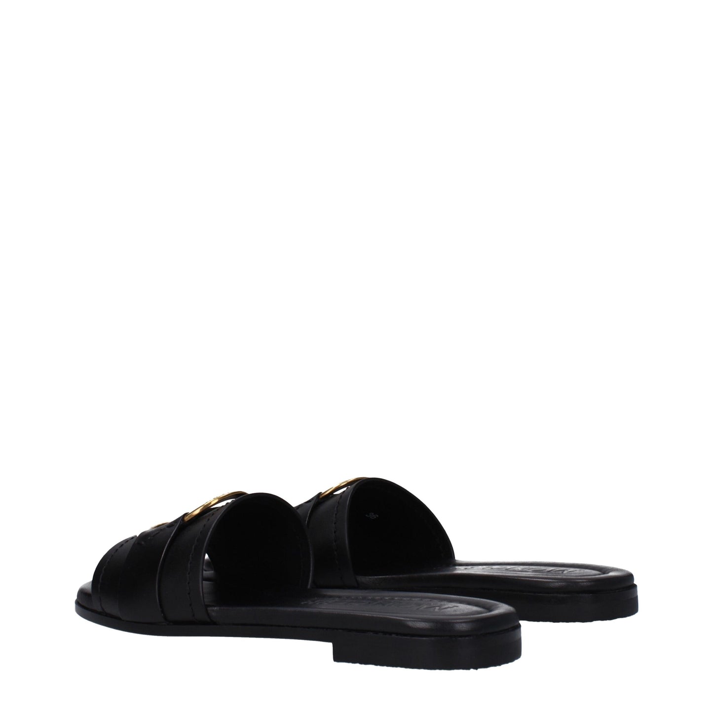 Black Leather Slippers Sandals