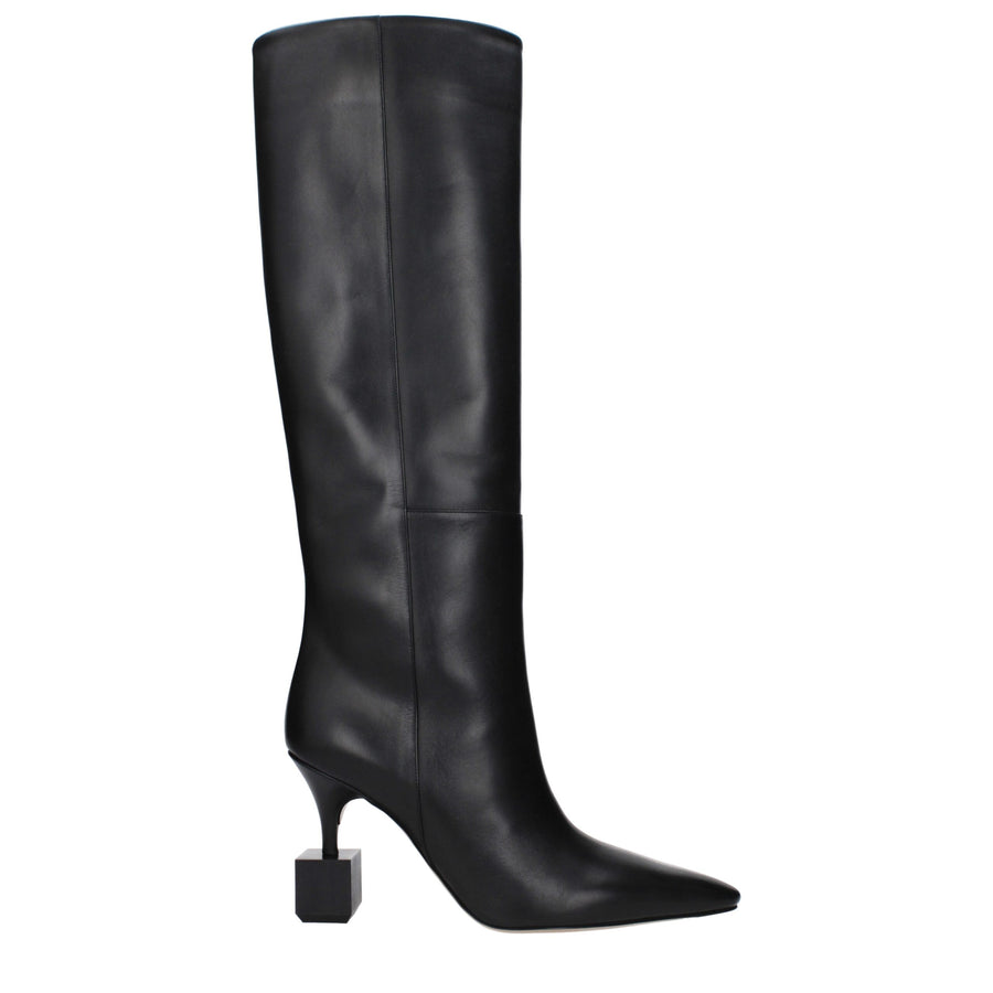 Black Leather High Heel Boots