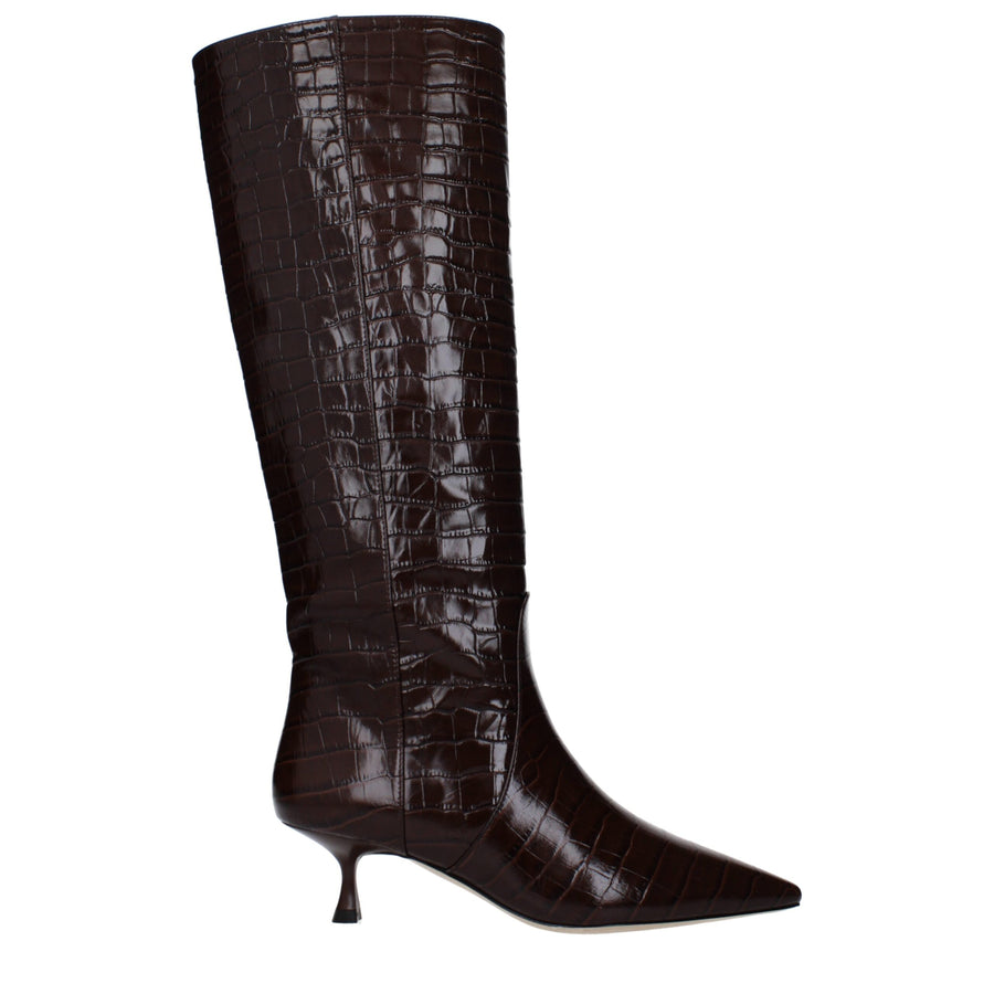Brown Leather High Heel Boots