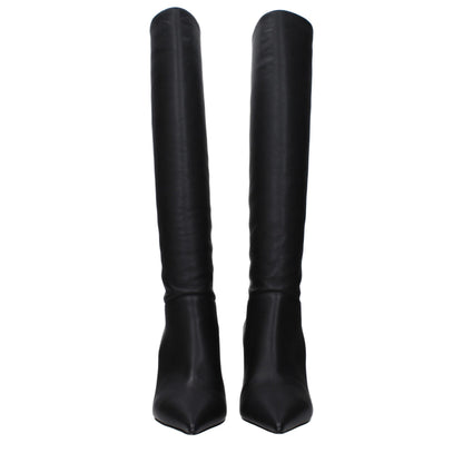 Black Leather High Heel Boots