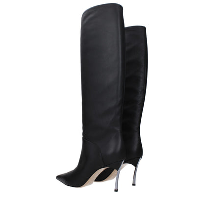 Black Leather High Heel Boots