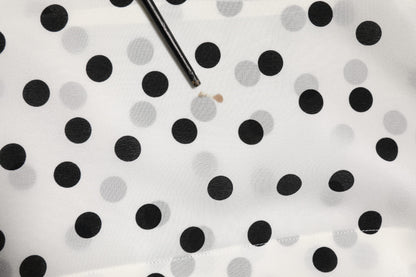 White Black Dotted Silk Long Sleeves Top