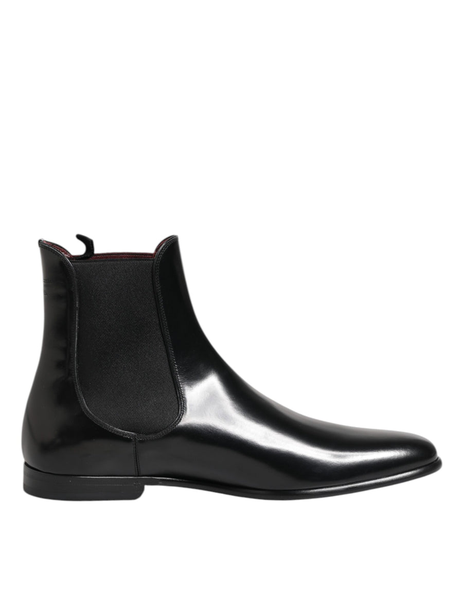 Black Chelsea Slip On Mid Calf Boots Shoes