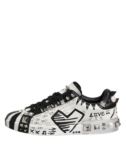 Black White Studded Low Top Sneakers Shoes