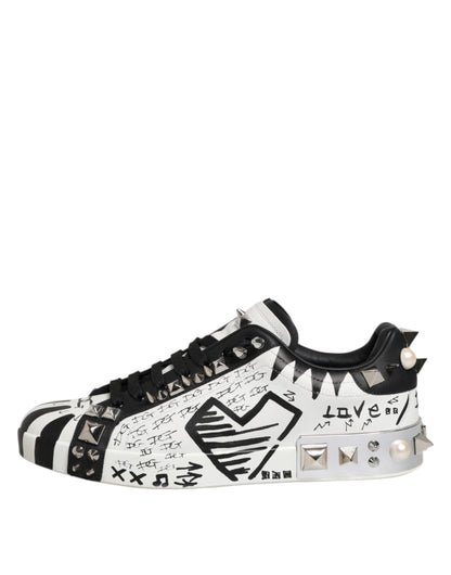 Black White Studded Low Top Sneakers Shoes