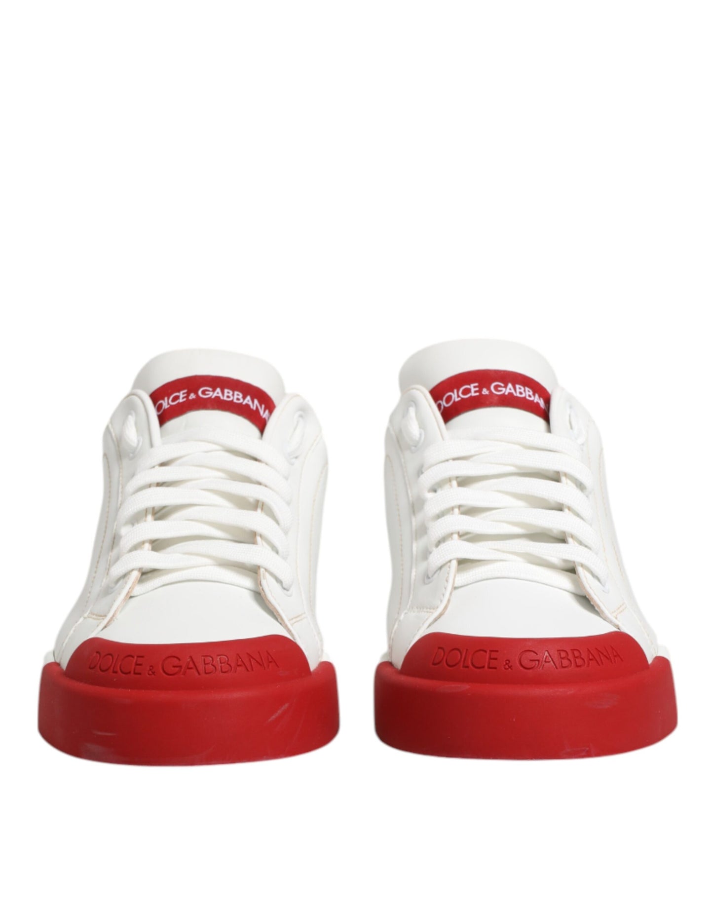 White Red Leather Lace Up Sneakers Shoes