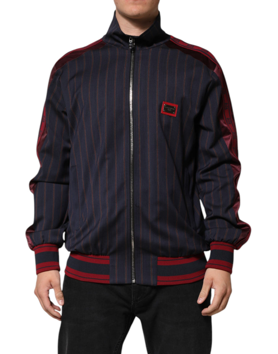 Blue Red Striped Logo Plaque Full Zip Jacket
