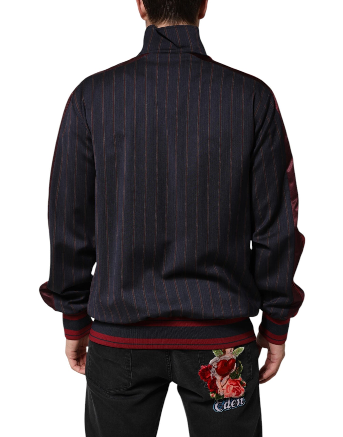 Blue Red Striped Logo Plaque Full Zip Jacket