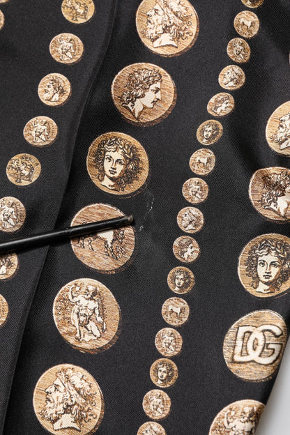 Black Coin Print Silk Skinny Men Trouser Pants