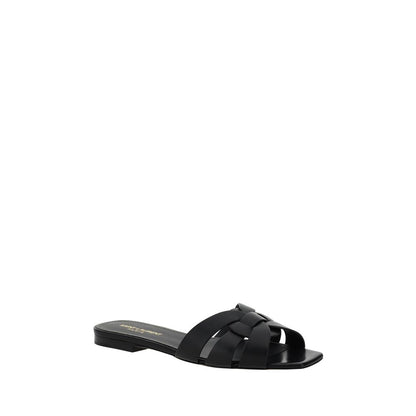 Black Calf Leather Bos Taurus Flat Sandals