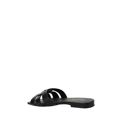 Black Calf Leather Bos Taurus Flat Sandals