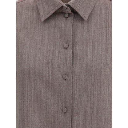 Brown Fleece Wool Dress Shirt