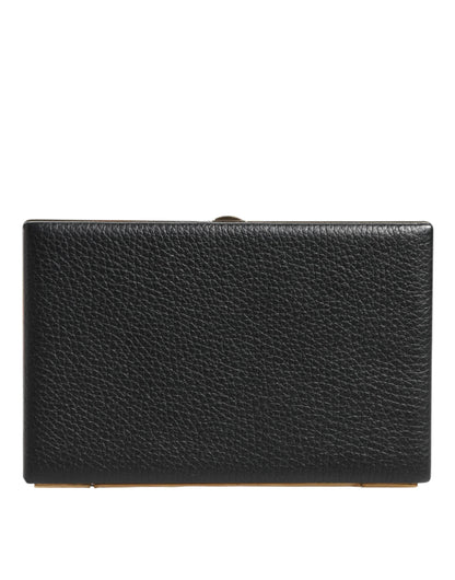Black Leather Gold Frame Clutch Evening Party Purse Bag