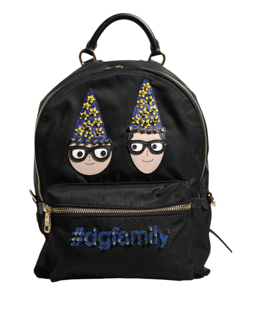 Black Nylon #DGFAMILY VULCANO Embellished Backpack Bag