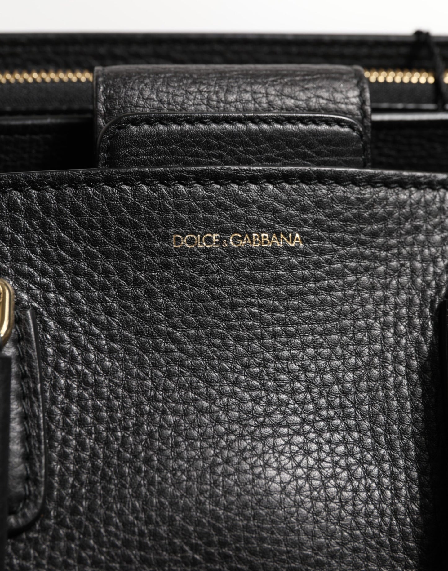 Black Calf Leather Logo Plaque Shoulder Tote Bag