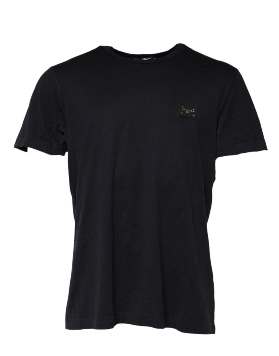 Dark Blue Logo Plaque Cotton Crewneck T-shirt