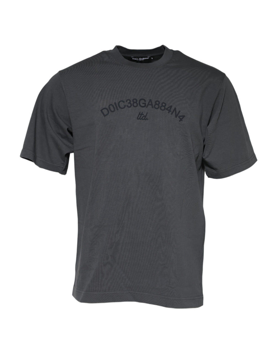 Gray Logo Graphic Cotton Crew Neck T-shirt