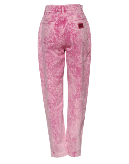 Pink Tie Dye High Waist Tapered Denim Jeans