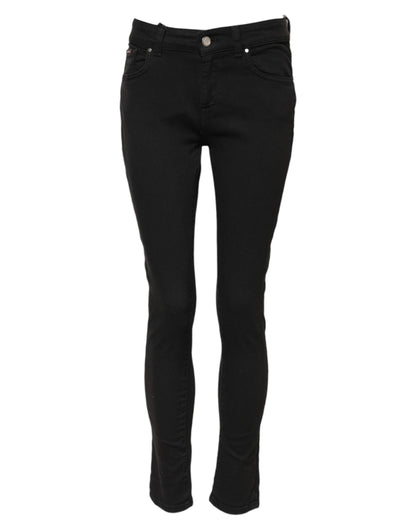 Black Cotton Skinny Mid Waist Denim Jeans