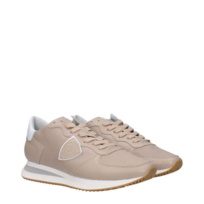 Beige Leather Low Top Sneakers