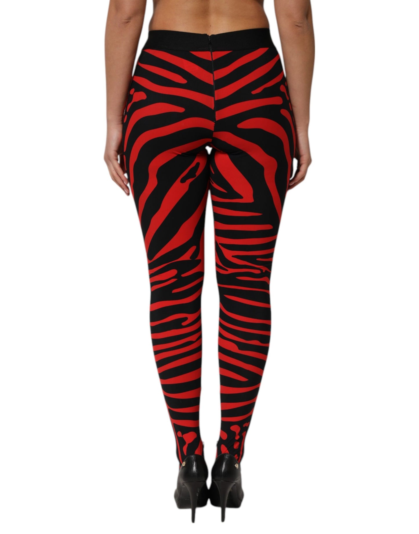 Black Red Nylon Logo Waisted Leggings Pants